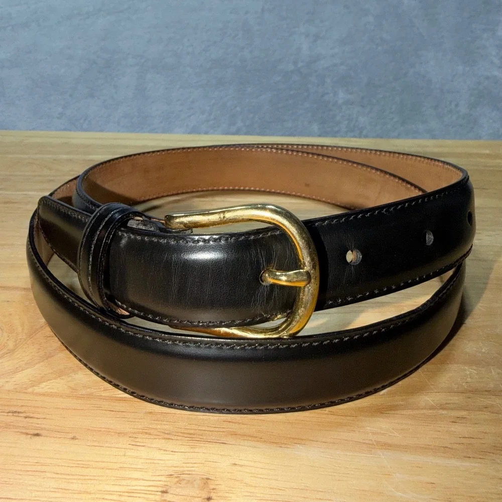 Vintage Talbots Black Leather Belt Size 1X‎ Made in Italy Gold Buckle 90s